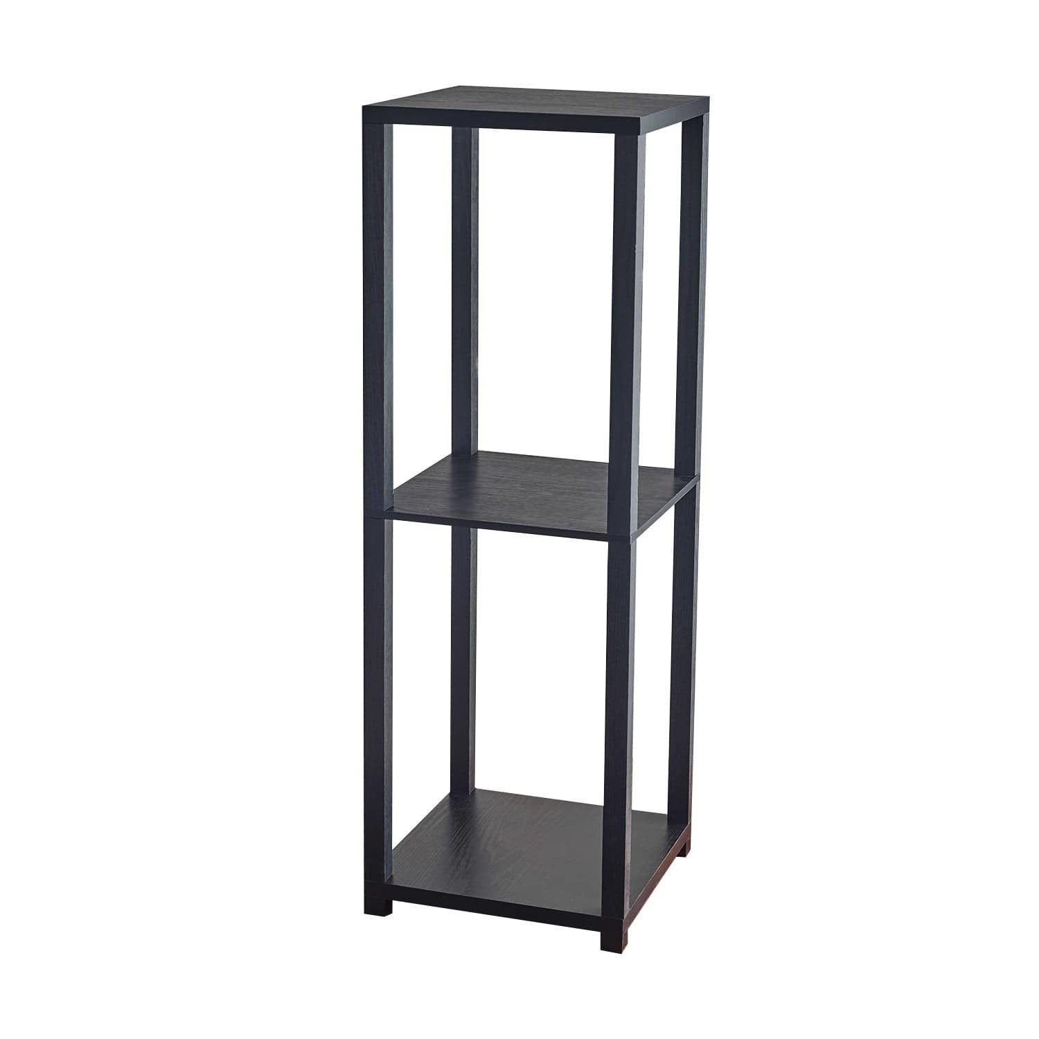 35" Black Solid Wood Square End Table With Two Shelves - Homeroots - Flyclothing LLC