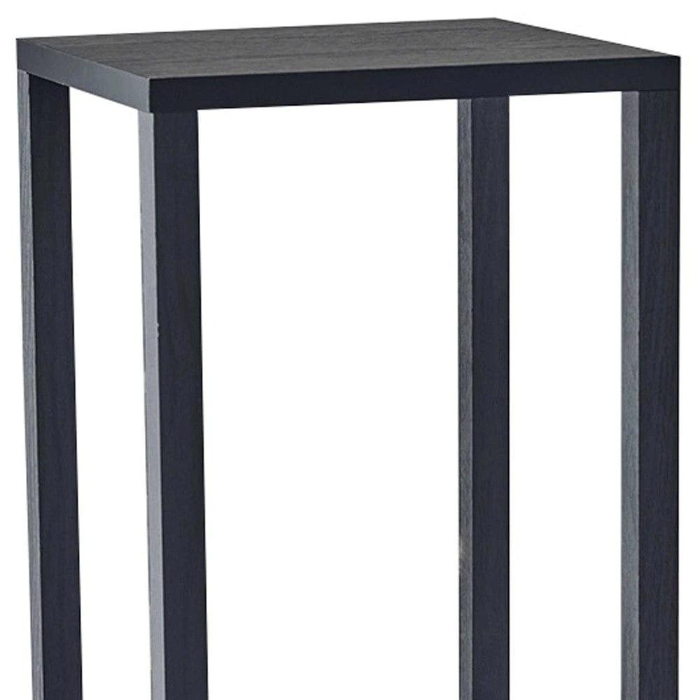 35" Black Solid Wood Square End Table With Two Shelves - Homeroots