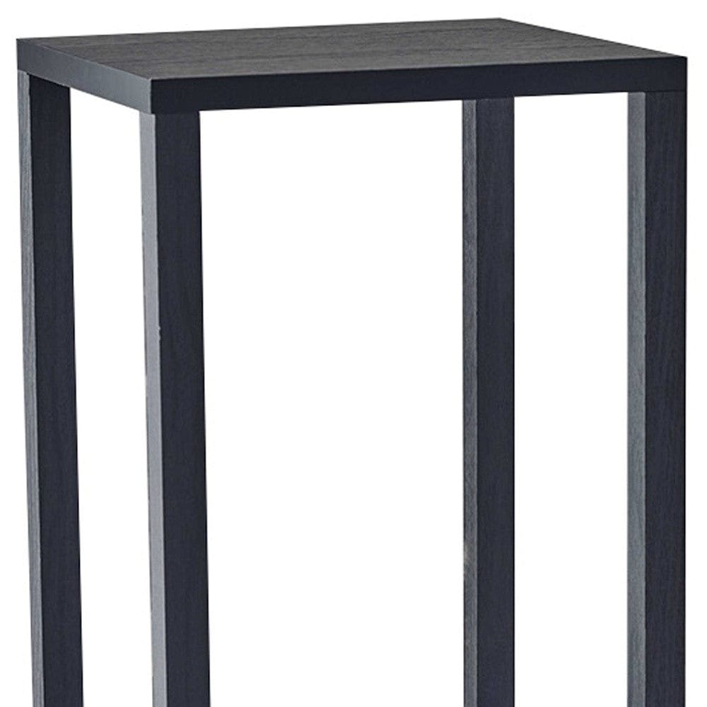 35" Black Solid Wood Square End Table With Two Shelves - Homeroots