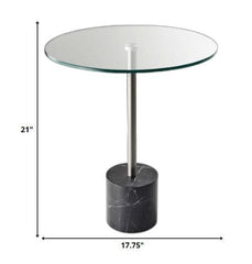 21" Silver And Clear Glass Round End Table