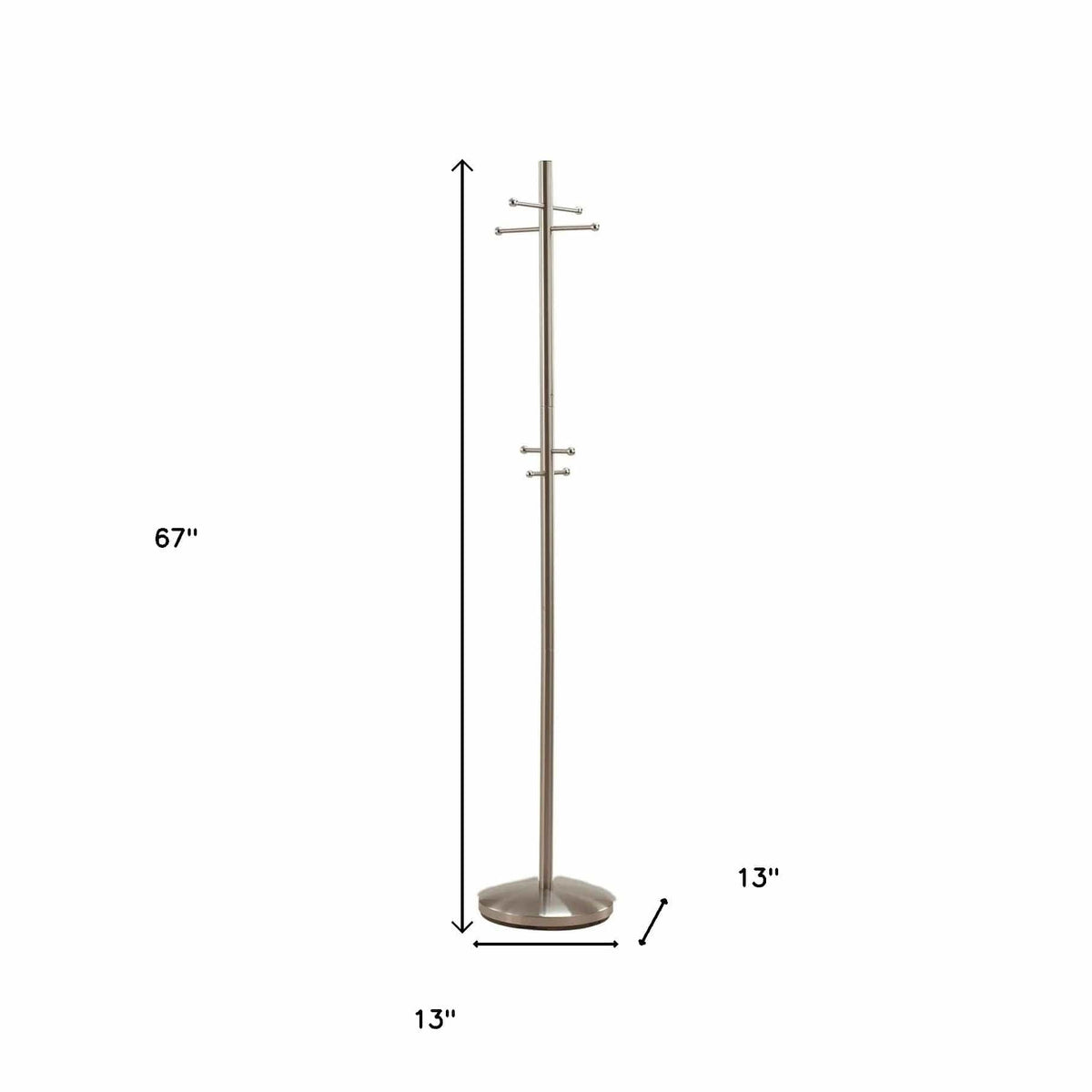 13" X 67" Brushed Steel Brushed Steel Coat Rack - Homeroots - Flyclothing LLC