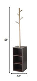 12" X 12" X 69" Walnut Walnut Storage Coat Rack - Homeroots