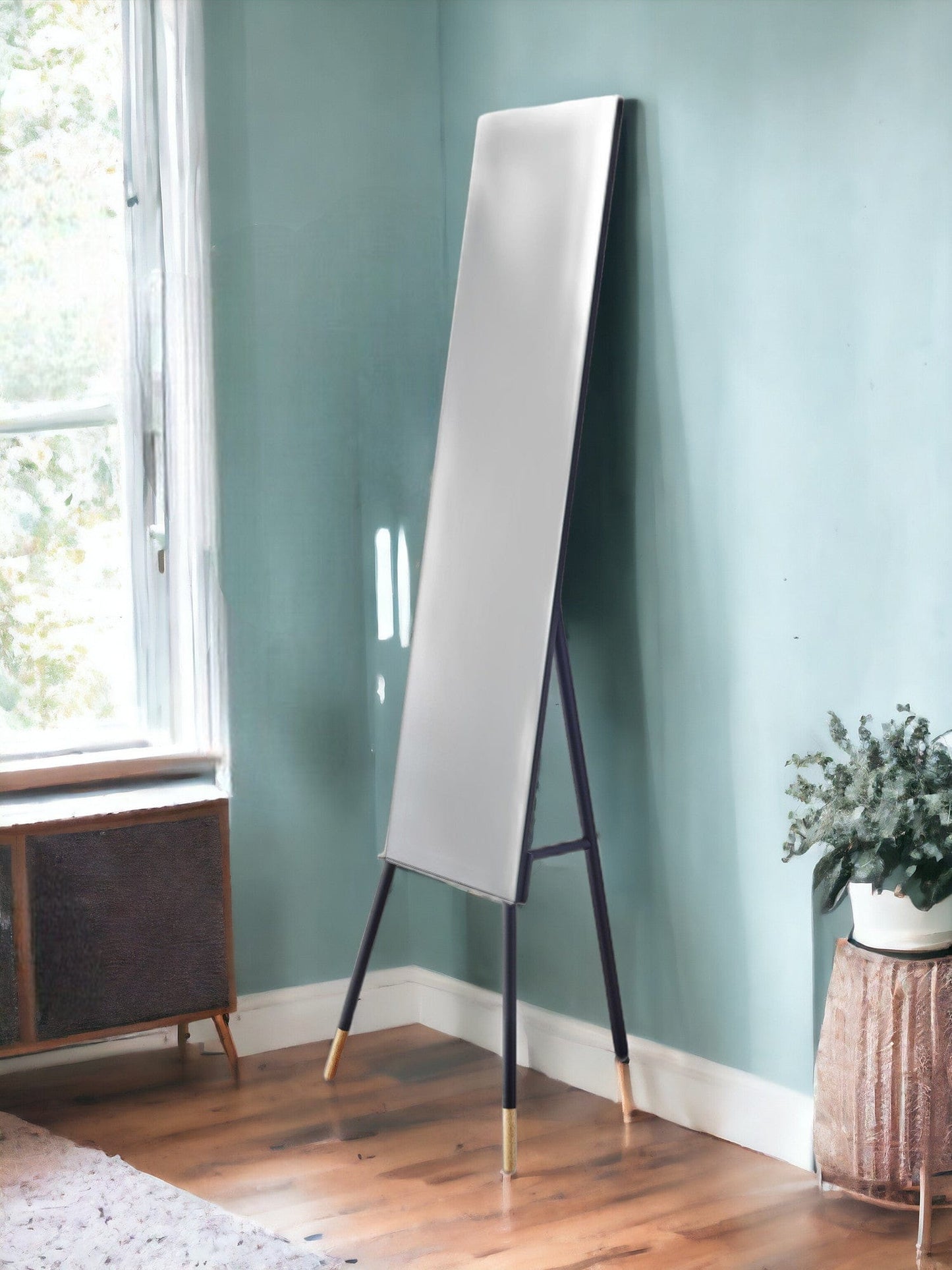 57" Black Rectangle Cheval Standing Metal Framed - Homeroots - Flyclothing LLC