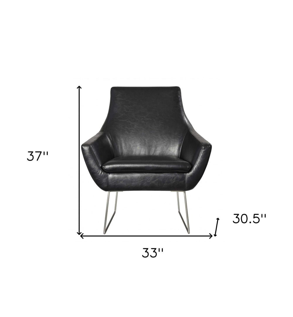 Distressed Black Faux Leather Armchair - Homeroots - Flyclothing LLC