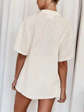 Embroidered Button Up Half Sleeve Top and Shorts Set - Trendsi - Flyclothing LLC