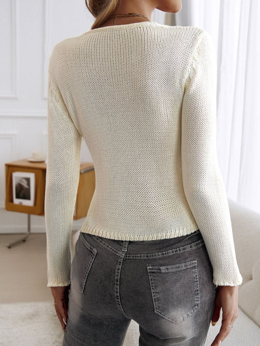 Devine Long Sleeve Cropped Cardigan - Trendsi