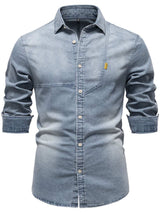 Men's Button Down Collared Neck Denim Shirt - Trendsi - Flyclothing LLC