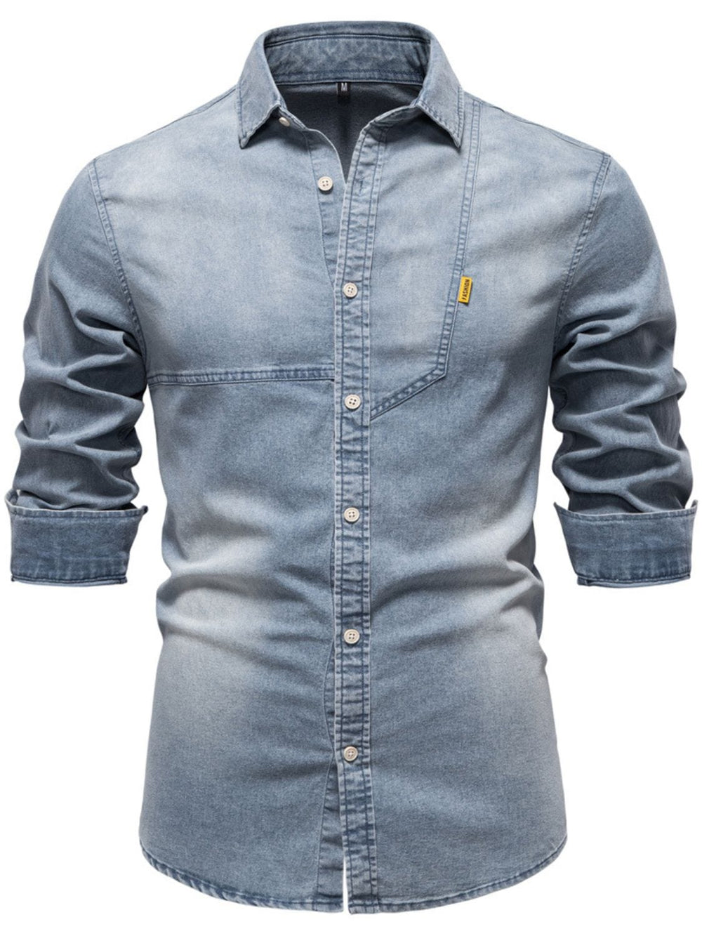 Men's Button Down Collared Neck Denim Shirt - Trendsi
