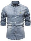 Men's Button Down Collared Neck Denim Shirt - Trendsi
