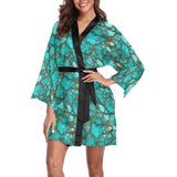 Baha Ranch All Turquoise Satin Kimono Sleeve Robe