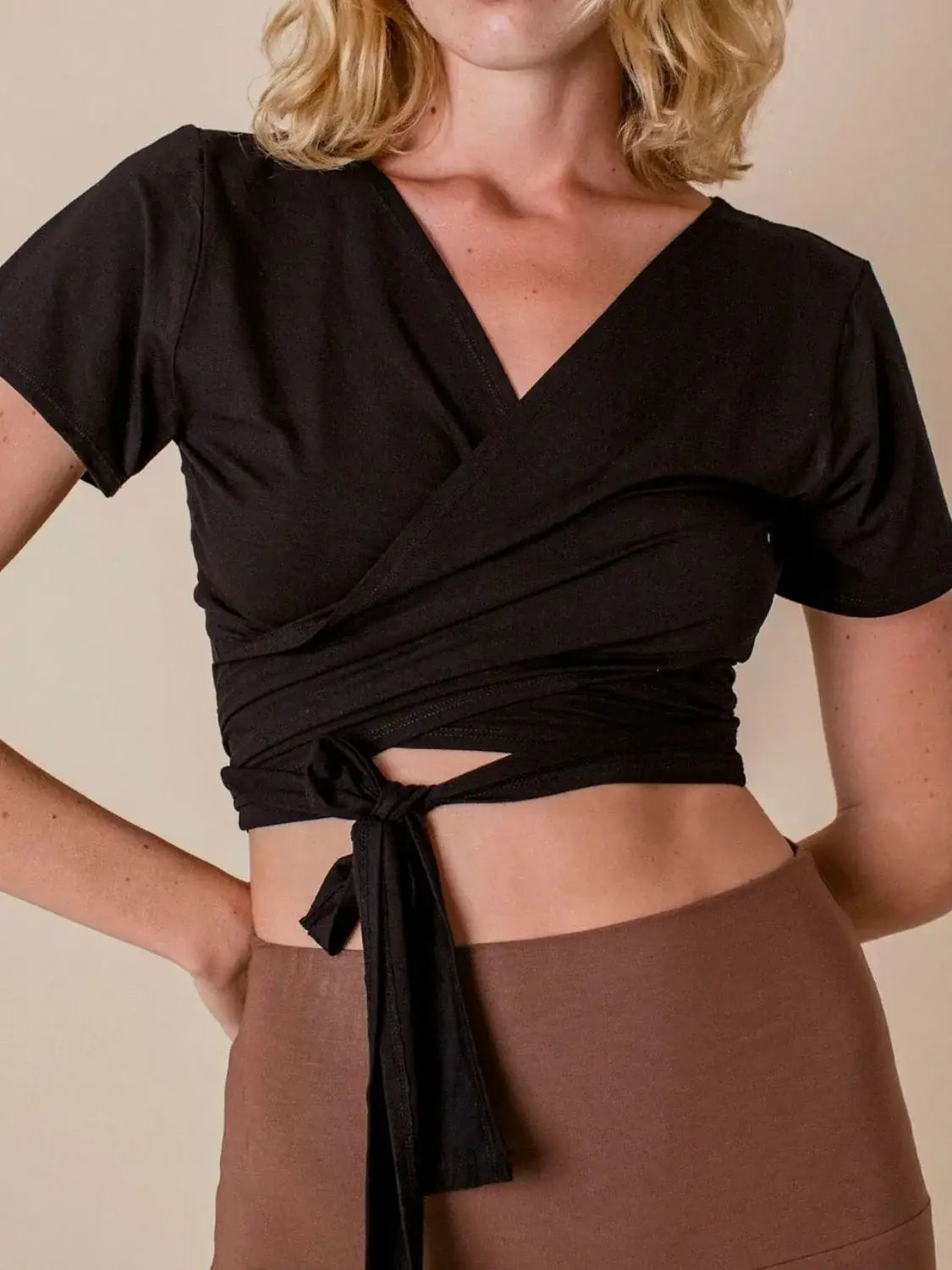 Tied Surplice Short Sleeve Top - Trendsi - Flyclothing LLC