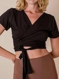 Tied Surplice Short Sleeve Top - Trendsi - Flyclothing LLC