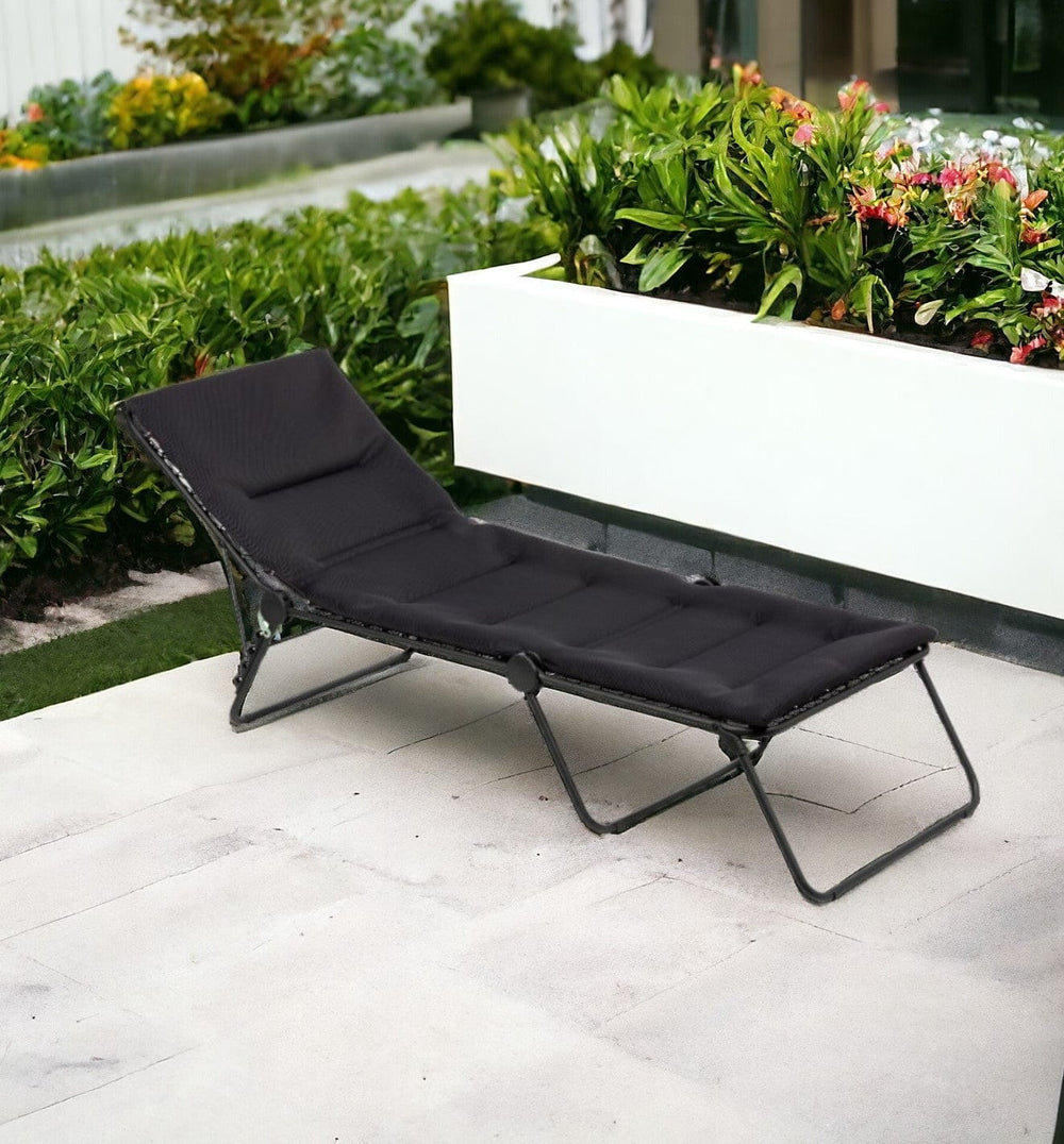 28" Black and Steel Outdoor Chaise Lounge with Black Cushion - Homeroots
