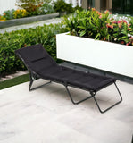 28" Black and Steel Outdoor Chaise Lounge with Black Cushion - Homeroots