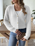 Button Up V-Neck Long Sleeve Cardigan - Trendsi - Flyclothing LLC
