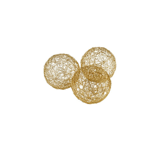 Set of Three Gold Wire 3" Decorative Orbs - Homeroots
