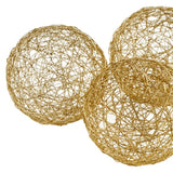 Set of Three Gold Wire 3" Decorative Orbs - Homeroots - Flyclothing LLC