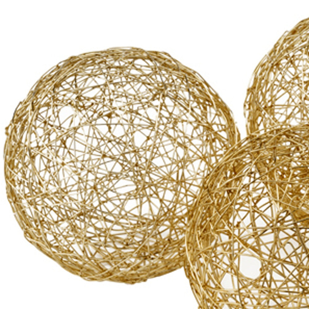 Set of Three Gold Wire 3" Decorative Orbs - Homeroots - Flyclothing LLC