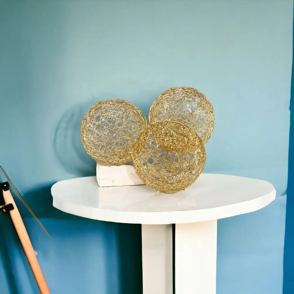 Set of Three Gold Wire 3" Decorative Orbs - Homeroots - Flyclothing LLC