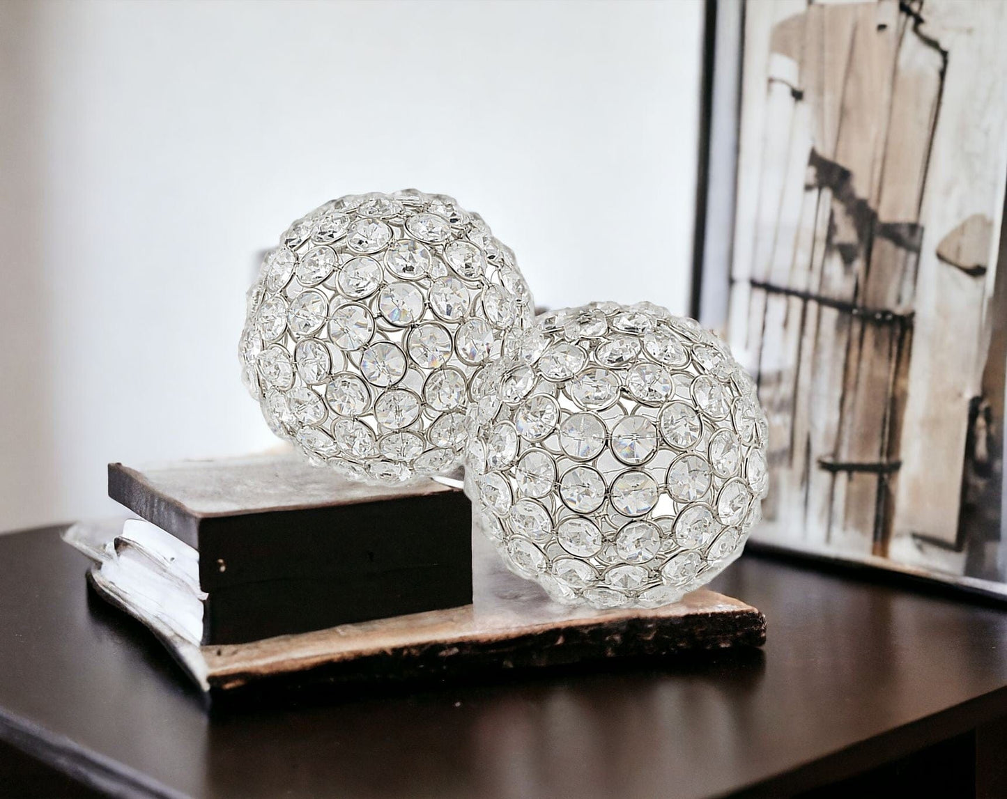 4" Silver Faux Crystal and Silver Decorative Orb Tabletop Sculpture - Homeroots - Flyclothing LLC