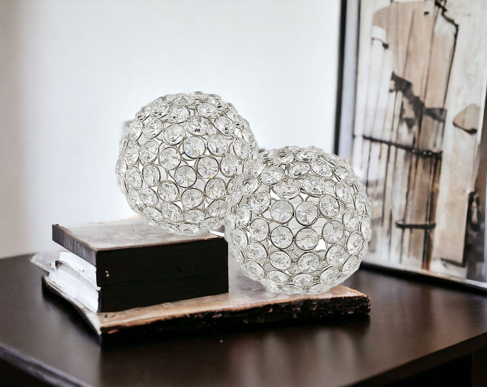 4" Silver Faux Crystal and Silver Decorative Orb Tabletop Sculpture - Homeroots