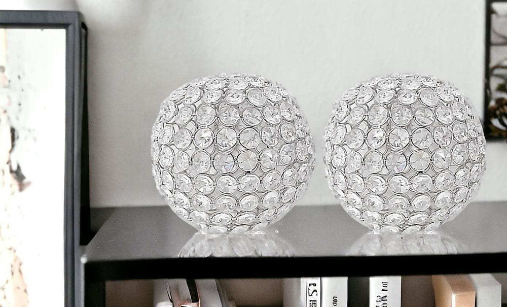 Set of Two Clear Faux Crystal and Silver Decorative Orb Tabletop Sculptures - Homeroots - Flyclothing LLC