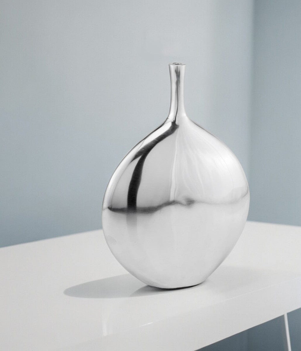 16" Silver Aluminum Tulip Table Vase - Homeroots