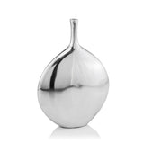12" Silver Aluminum Long Neck Round Disc Table Vase - Homeroots