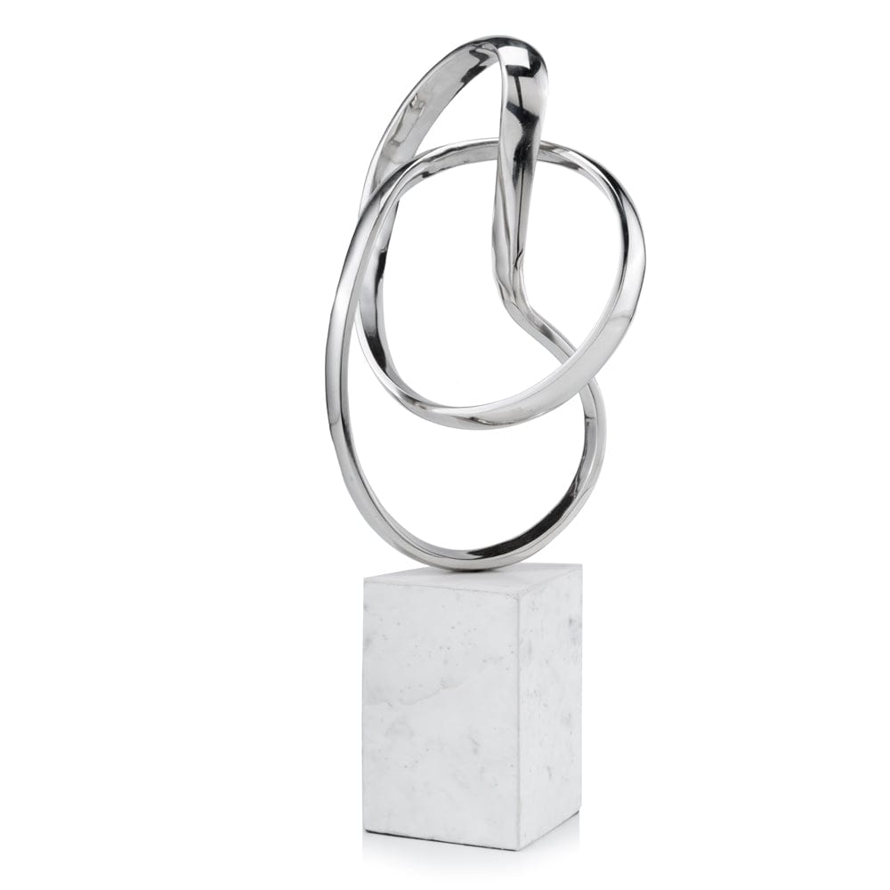18" Silver and White Marble and Aluminum Sculpture - Homeroots
