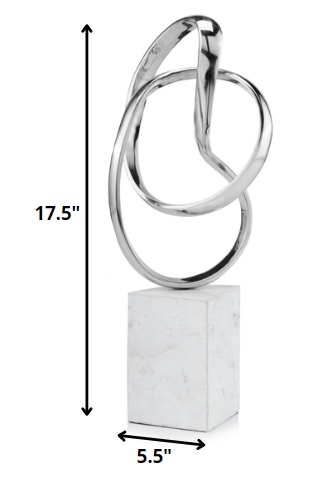 18" Silver and White Marble and Aluminum Sculpture - Homeroots