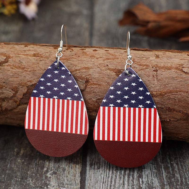 Stars and Stripes PU Leather Teardrop Earrings - Trendsi - Flyclothing LLC