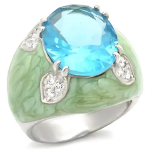 37401 - High-Polished 925 Sterling Silver Ring with Synthetic Spinel in Sea Blue - Alamode - Flyclothing LLC