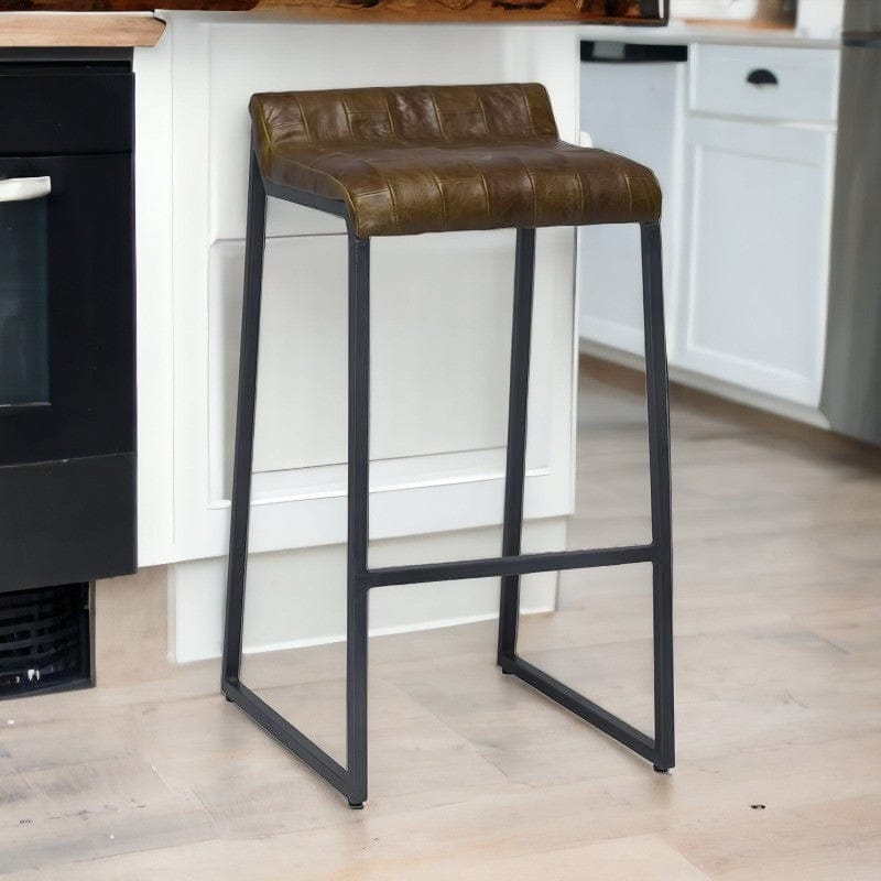 27 " Brown And Black Iron Backless Counter Height Bar Chair - Homeroots - Flyclothing LLC