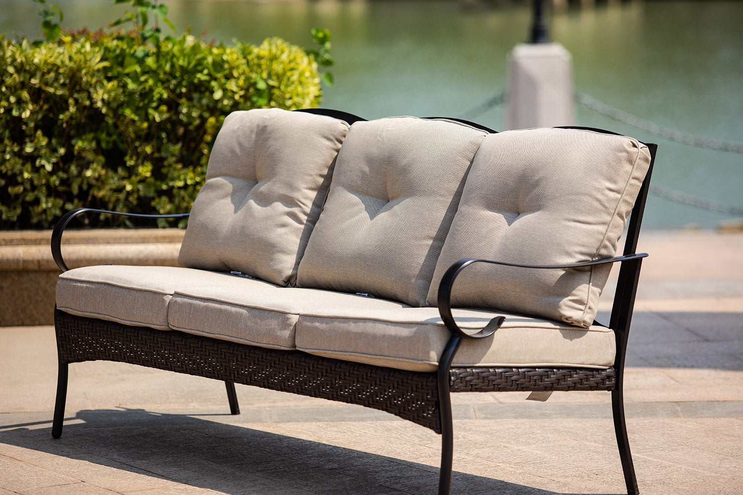 69" Beige Polyester Blend Settee With Black Legs - Homeroots - Flyclothing LLC