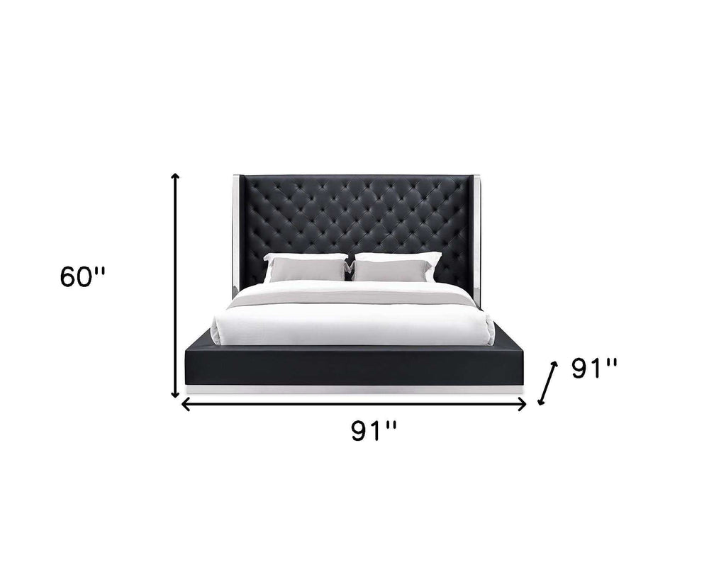 60 X 91 X 91 Black Faux Leather Bed King - Homeroots - Flyclothing LLC