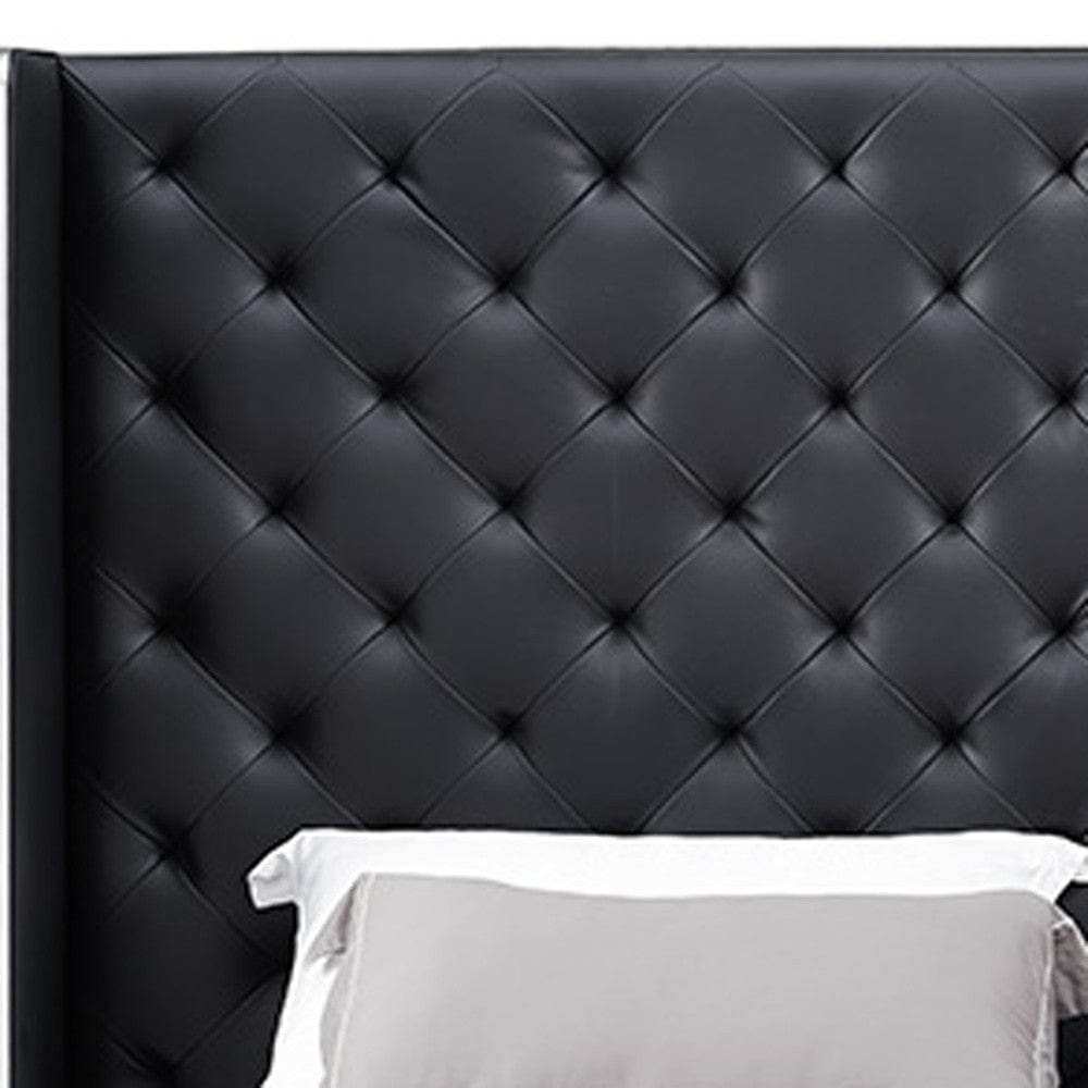 60 X 91 X 91 Black Faux Leather Bed King - Homeroots - Flyclothing LLC