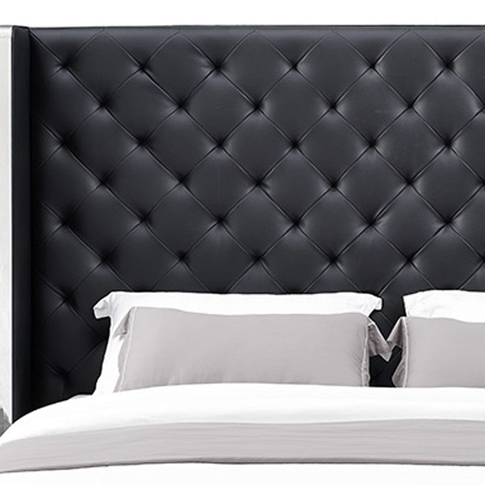 60 X 91 X 91 Black Faux Leather Bed King - Homeroots
