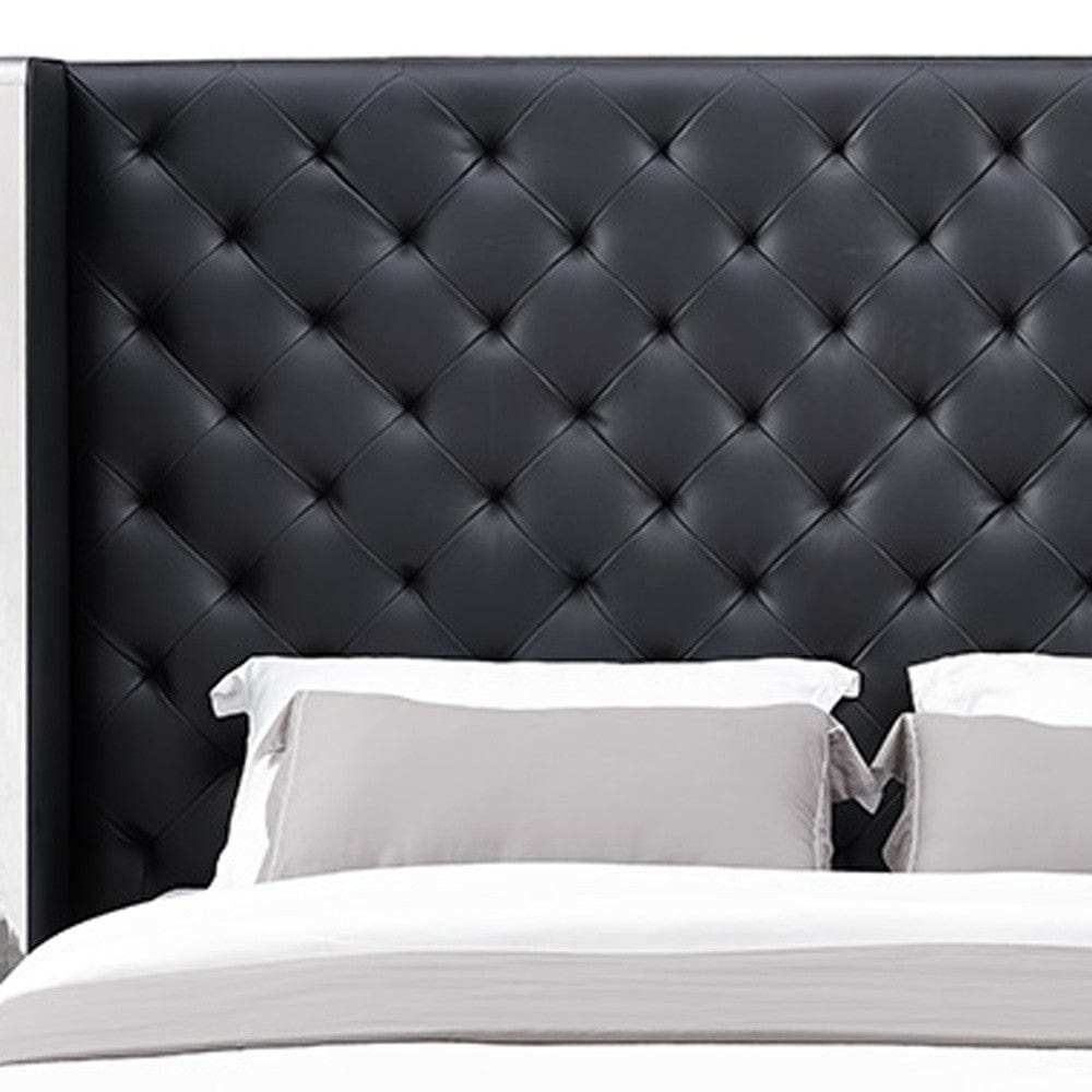 60 X 91 X 91 Black Faux Leather Bed King - Homeroots - Flyclothing LLC