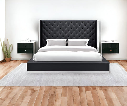 60 X 91 X 91 Black Faux Leather Bed King - Homeroots