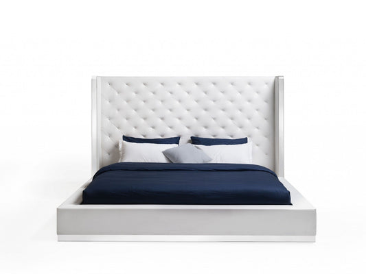 60 X 91 X 91 White Faux Leather Bed King - Homeroots