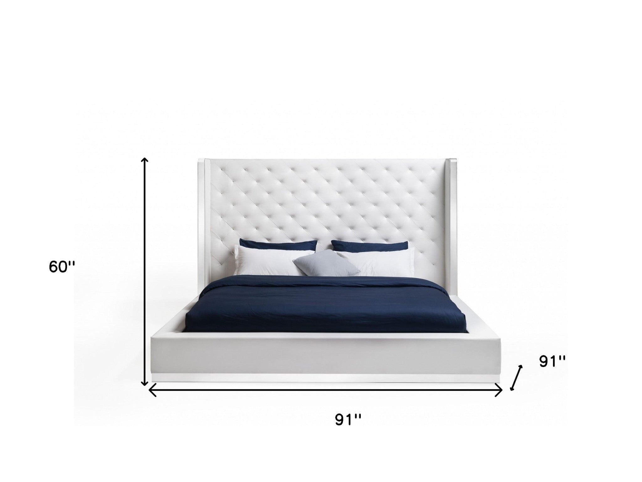 60 X 91 X 91 White Faux Leather Bed King - Homeroots