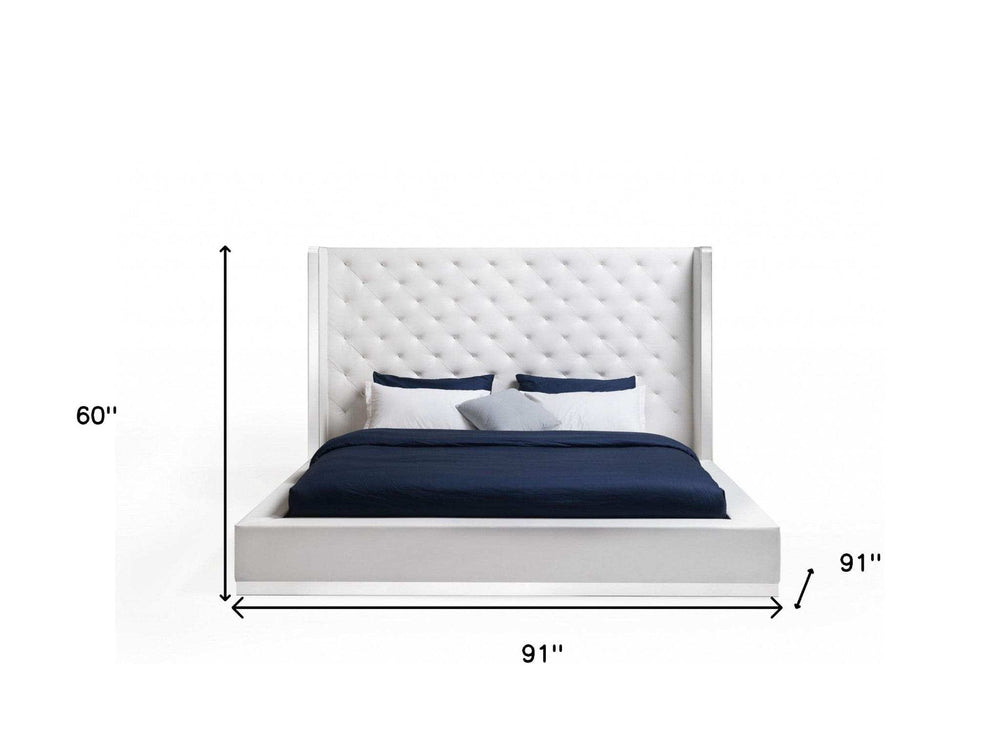60 X 91 X 91 White Faux Leather Bed King - Homeroots - Flyclothing LLC