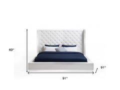 60 X 91 X 91 White Faux Leather Bed King - Homeroots