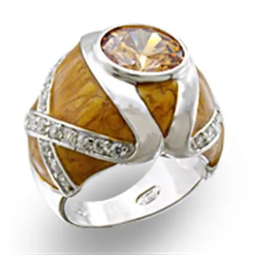 37414 - High-Polished 925 Sterling Silver Ring with AAA Grade CZ in Champagne - Alamode - Flyclothing LLC