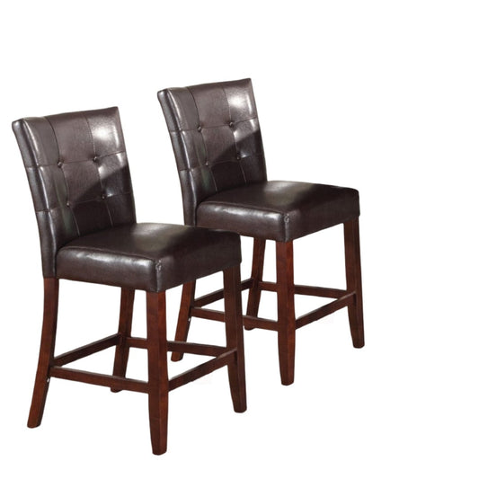 Set of Two Espresso And Brown Solid and Manufactured Wood Counter Height Bar Chairs - Homeroots