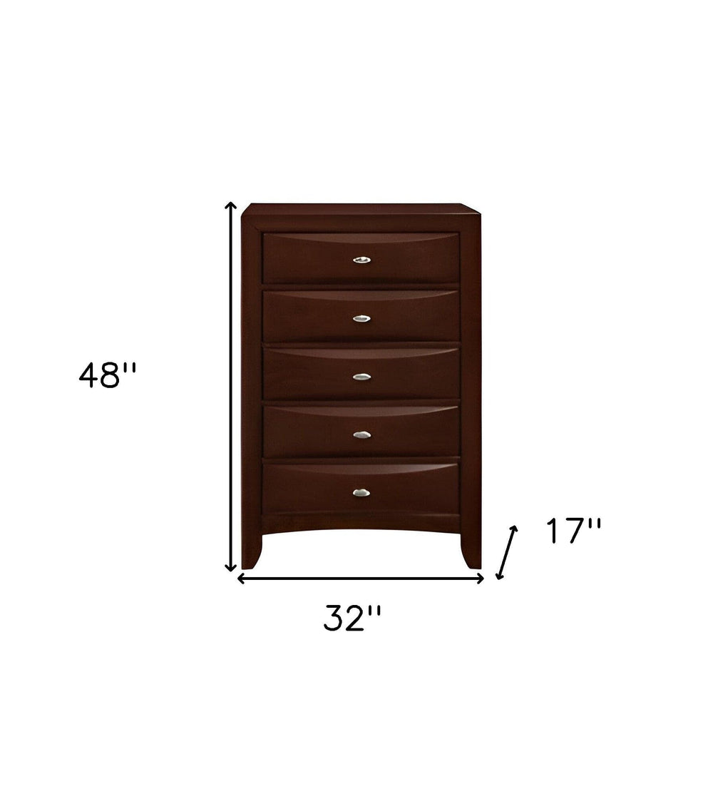 32" Espresso Solid Wood Five Drawer Chest - Homeroots