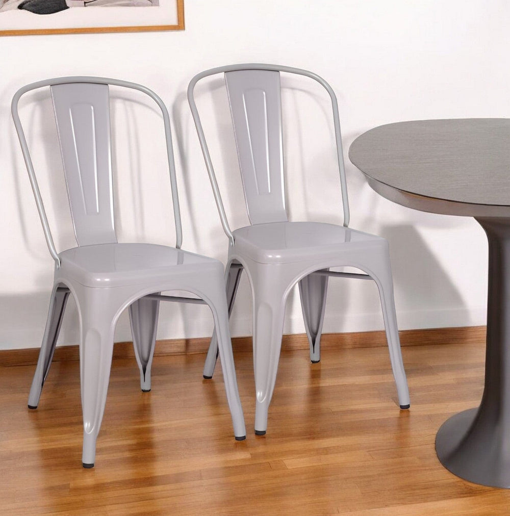 Set of Two White Metal Dining Side Chairs - Homeroots