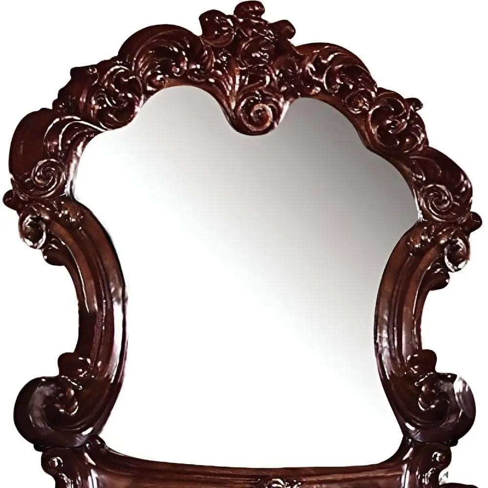 45" Brown Crowned Top Solid Wood Framed Dresser Mirror - Homeroots - Flyclothing LLC