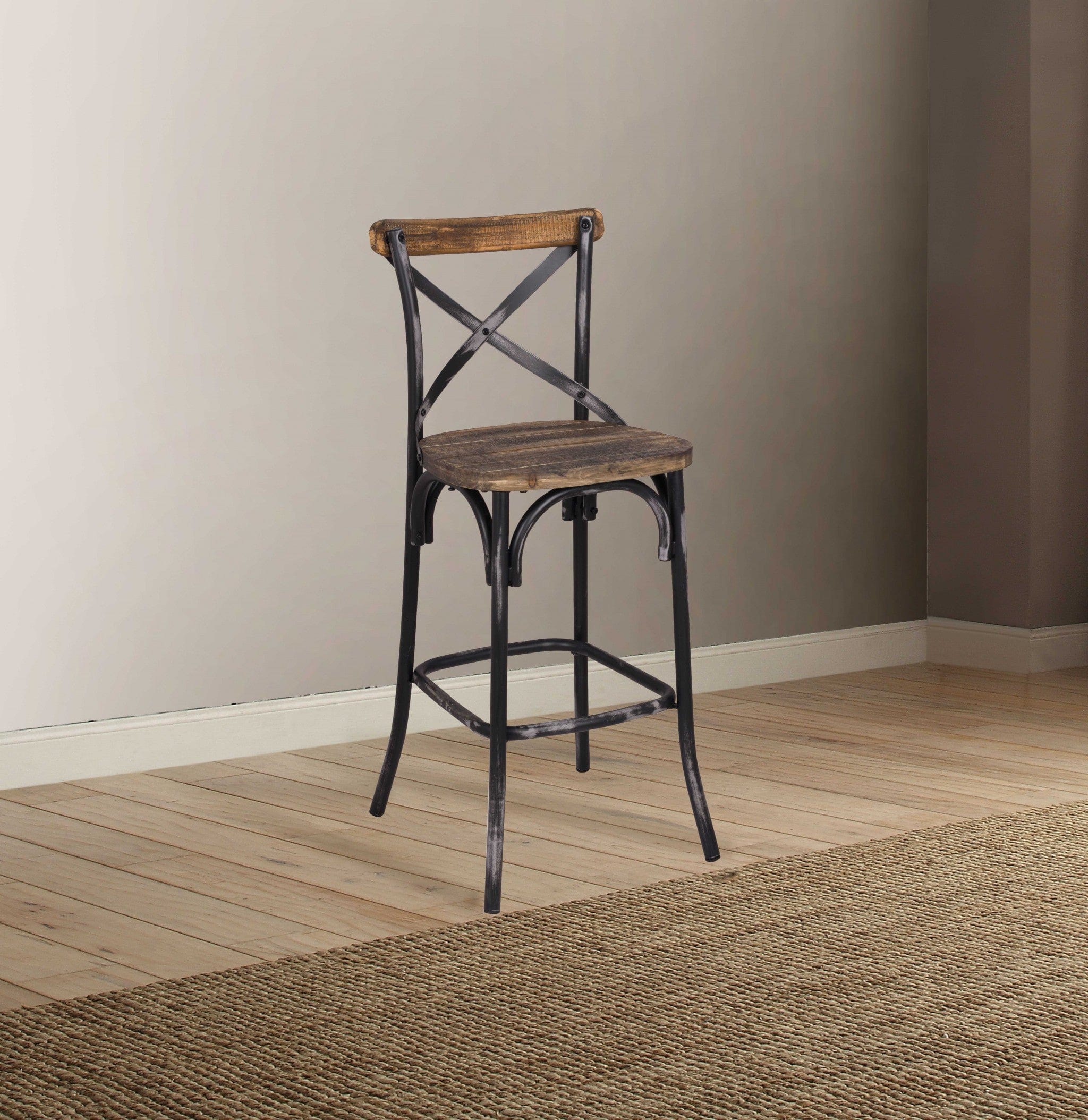 22" Brown And Black Iron Bar Chair - Homeroots