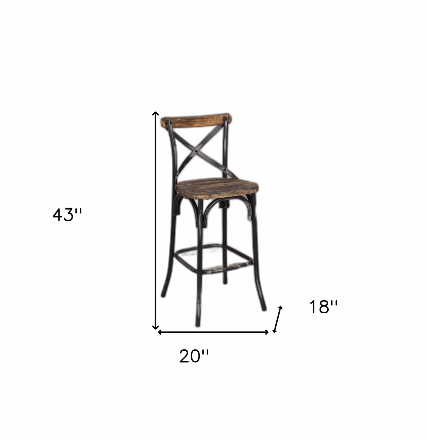 22" Brown And Black Iron Bar Chair - Homeroots - Flyclothing LLC